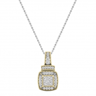0.35 Carat (ctw) 18K Yellow Gold Round White Diamond Ladies Halo Pendant (Silver Chain)