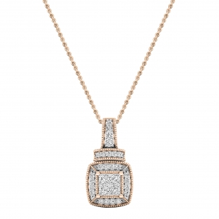 0.35 Carat (ctw) 18K Rose Gold Round White Diamond Ladies Halo Pendant (Gold Chain)