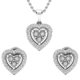 0.50 Carat (ctw) Sterling Silver Round White Diamond Ladies Halo Style Earring & Pendant Set 1/2 CT