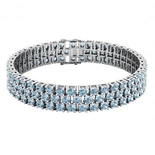 Sterling Silver Round Aquamarine Ladies Tennis Bracelet