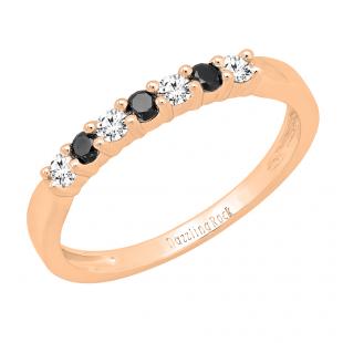 0.30 Carat (ctw) 10K Rose Gold Round Black & Diamond Ladies Wedding Anniversary Band 1/3 CT