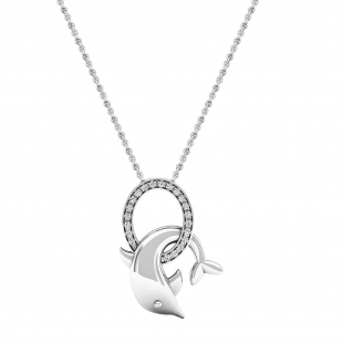 0.10 Carat (ctw) 10K White Gold Round Diamond Ladies Dolphin Pendant 1/10 CT (Silver Chain Included)