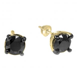 0.35 Carat (ctw) 14K Yellow Gold Round Black Diamond Ladies Stud Earrings 1/3 CT