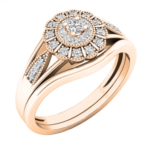 0.35 Carat (ctw) 10K Rose Gold Round White Diamond Halo Ladies Fashion Wedding Ring Set 1/3 CT