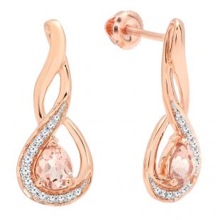 10K Rose Gold 5X4 MM Each Pear Morganite & Round Diamond Ladies Infinity Drop Earrings