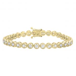 1.05 Carat (ctw) 18K Yellow Gold Round White Diamond Ladies Tennis Bracelet 1 CT