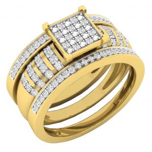 0.35 Carat (ctw) 18K Yellow Gold Plated Sterling Silver Round Diamond Womens Bridal Trio Set 1/3 CT