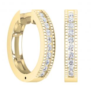 0.30 Carat (ctw) 14K Yellow Gold Round White Diamond Ladies Huggies Hoop Earrings 1/3 CT