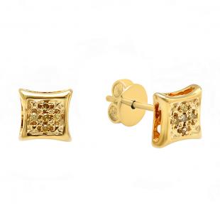 0.02 Carat (ctw) Sterling Silver Round Yellow Diamond Micro Pave Setting Kite Shape Stud Earrings