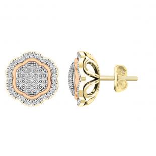 0.35 Carat (ctw) 18K Yellow Gold Round White Diamond Ladies Cluster Flower Earrings 1/3 CT