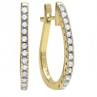 0.23 Carat (ctw) 18K Yellow Gold Round White Diamond Ladies Huggies Hoop Earrings 1/4 CT