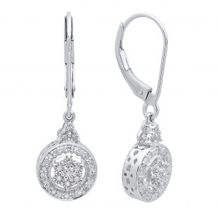 IGI CERTIFIED Round White Diamond Flower Cluster Dangle Drop Earrings (0.15 ctw, Color I-J, Clarity I2-I3) in 925 Sterling Silver