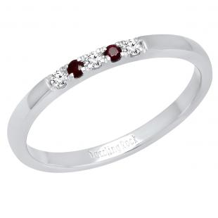 10K White Gold Round Ruby & White Diamond Ladies Five Stone Anniversary Wedding Band