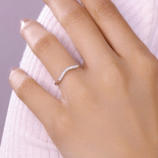 0.10 Carat (ctw) Sterling Silver Round Diamond Ladies Wedding Stackable Contour Band 1/10 CT