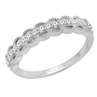 0.25 Carat (ctw) 10K White Gold Round Diamond Ladies Vintage Style Wedding Stackable Band 1/4 CT