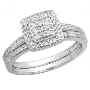 0.28 Carat (ctw) Sterling Silver Round White Diamond Ladies Engagement Ring Band Set 1/4 CT