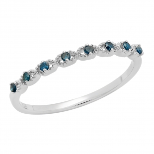 0.08 Carat (ctw) Sterling Silver Round Blue Diamond Ladies Anniversary Wedding Stackable Band Ring