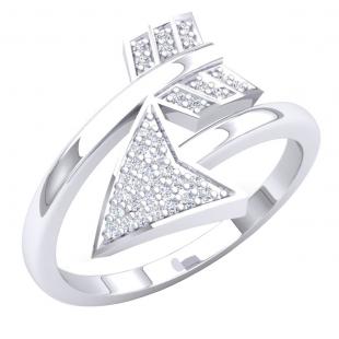 0.13 Carat (ctw) Sterling Silver Round White Diamond Ladies Bridal Vintage Right Hand Arrow Ring