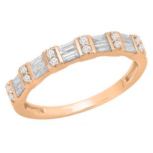 0.38 Carat (ctw) 14K Rose Gold Round & Baguette White Diamond Ladies Anniversary Wedding Band