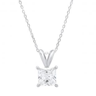 1.50 Carat (ctw) 10K White Gold Princess Cubic Zirconia CZ Ladies Solitaire Pendant 1 1/2 CT