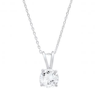 1.00 Carat (ctw) 14K White Gold Round Cubic Zirconia CZ Ladies Solitaire Pendant 1 CT