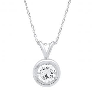 1.00 Carat (ctw) 14K White Gold Round Cubic Zirconia CZ Ladies Solitaire Pendant 1 CT