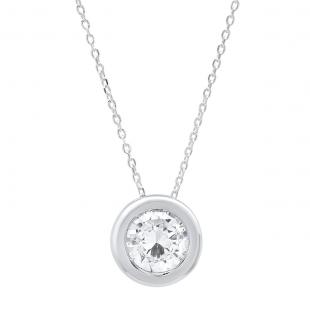 1.00 Carat (ctw) 14K White Gold Round Cubic Zirconia CZ Ladies Solitaire Pendant 1 CT