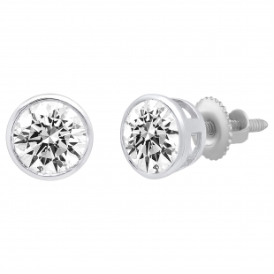 925 Sterling Silver Solitaire Stud Earrings, IGI Certified 1.00 ctw Round Cubic Zirconia in Screw Back