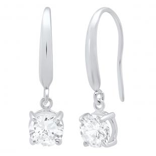 2.00 Carat (ctw) 14K White Gold Round Cubic Zirconia Ladies Solitaire Hoop Earrings 2 CT