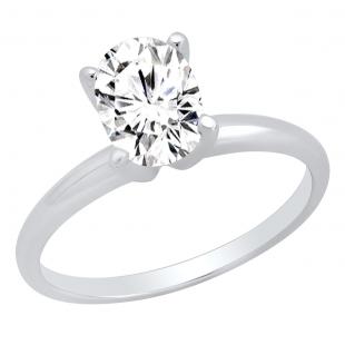 1.50 Carat (ctw) 18K White Gold Oval Cubic Zirconia Ladies Solitaire Engagement Ring 1 1/2 CT