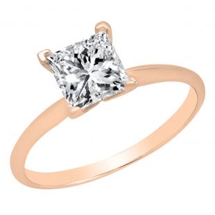 1.50 Carat (ctw) 10K Rose Gold Princess Cubic Zirconia Ladies Solitaire Engagement Ring 1 1/2 CT