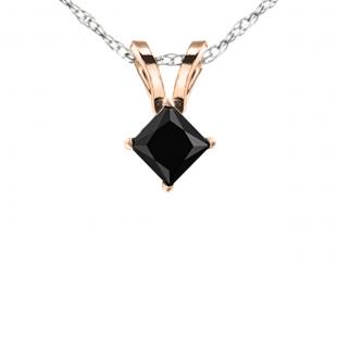 0.25 Carat (ctw) 14K Rose Gold Princess Black Diamond Ladies Solitaire Pendant 1/4 CT