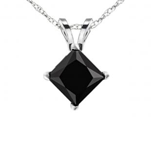 1.00 Carat (ctw) 14K White Gold Princess Black Diamond Ladies Solitaire Pendant 1/4 CT