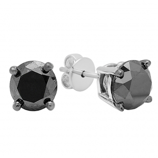 4.00 Carat (ctw) 14K White Gold Round Black Diamond Ladies Stud Earrings 4 CT