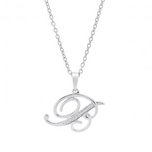 0.05 Carat (ctw) Sterling Silver Round Diamond Letter 'B' Initial Pendant (Silver Chain Included)
