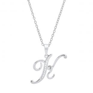 0.05 Carat (ctw) Sterling Silver Round Diamond Letter 'K' Initial Pendant (Silver Chain Included)