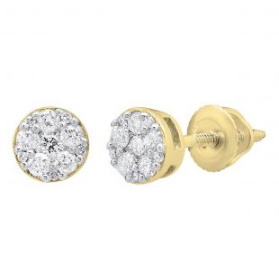 0.25 Carat (ctw) 18K Yellow Gold Round White Diamond Ladies Cluster Stud Earrings 1/4 CT