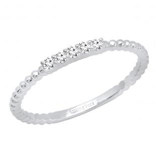 0.10 Carat (ctw) 14K White Gold Round White Diamond Ladies Beaded Anniversary Wedding Band 1/10 CT
