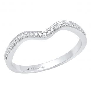 0.10 Carat (ctw) 14K White Gold Round White Diamond Ladies Anniversary Contour Wedding Band 1/10 CT