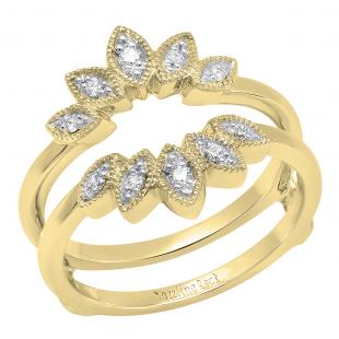 0.15 Carat (ctw) 10K Yellow Gold Round Diamond Ladies Wedding Band Enhancer Guard Double Ring