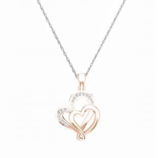 0.10 Carat (ctw) 18K Rose Gold Round Diamond Ladies Double Heart Pendant 1/10 CT
