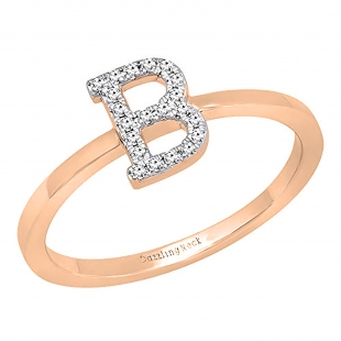 0.10 Carat (ctw) 10K Rose Gold Round White Diamond Ladies Letter 'B' Initial Ring 1/10 CT