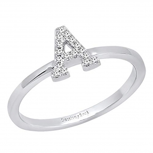 0.10 Carat (ctw) 14K White Gold Round White Diamond Ladies Letter 'A' Initial Ring 1/10 CT