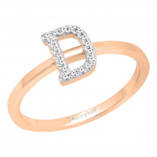0.10 Carat (ctw) 18K Rose Gold Round White Diamond Ladies Letter 'D' Initial Ring 1/10 CT