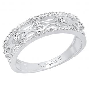 0.25 Carat (ctw) Sterling Silver Round Diamond Ladies Vintage Style Anniversary Wedding Band 1/4 CT