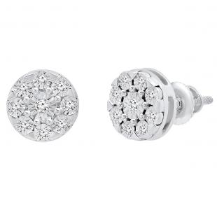 0.10 Carat (ctw) Sterling Silver Round White Diamond Ladies Cluster Style Stud Earrings 1/10 CT
