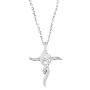 0.15 Carat (ctw) Sterling Silver Round Diamond Ladies Swirl Cross Pendant (Silver Chain Included)