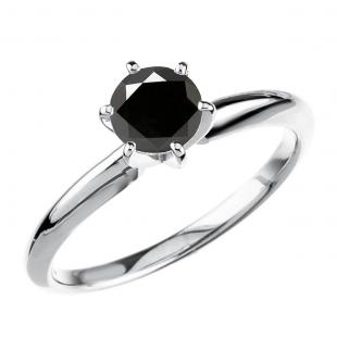 0.50 Carat (ctw) Sterling Silver Round Black Diamond Ladies Solitaire Engagement Ring 1/2 CT