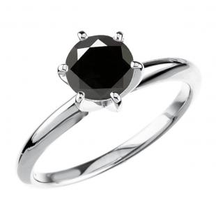 1.00 Carat (ctw) Sterling Silver Round Black Diamond Ladies Solitaire Engagement Ring 1 CT
