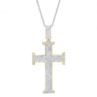 0.80 Carat (ctw) 14K Yellow Gold Round White Diamond Cross Pendant 3/4 CT (Gold Chain Included)
